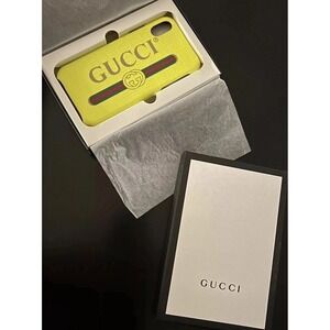 Gucci Spellout Box & Fluorescent Yellow iPhone X Textured Case Retro Logo